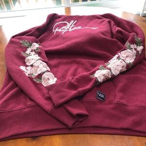 Y&R Reckless burgundy hoodie  with Floral embellishments on hood and sleeves